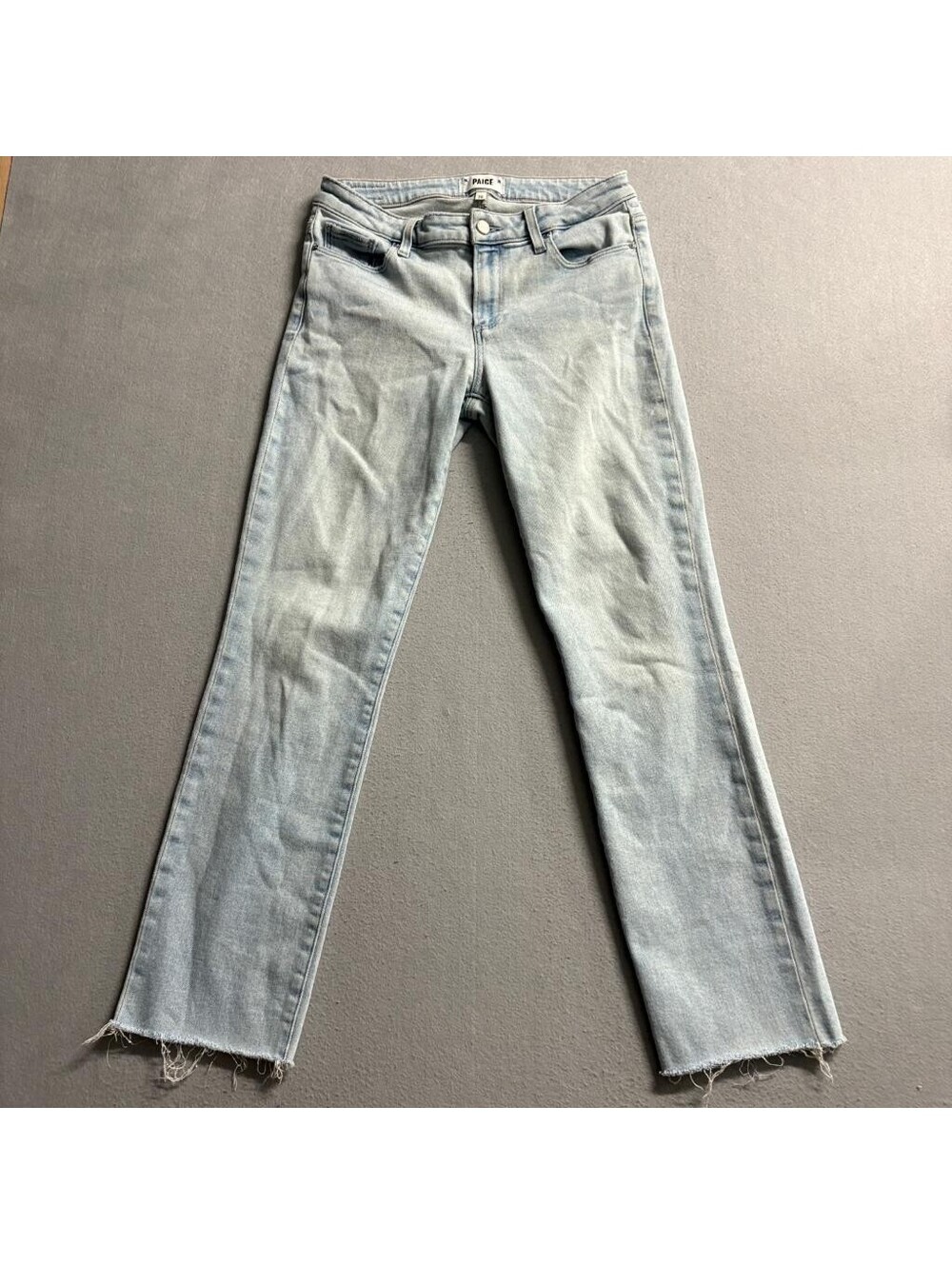 Paige Amber Slim Straight Jeans Womens Size 28 Light Wash Raw Hem Stretch Denim